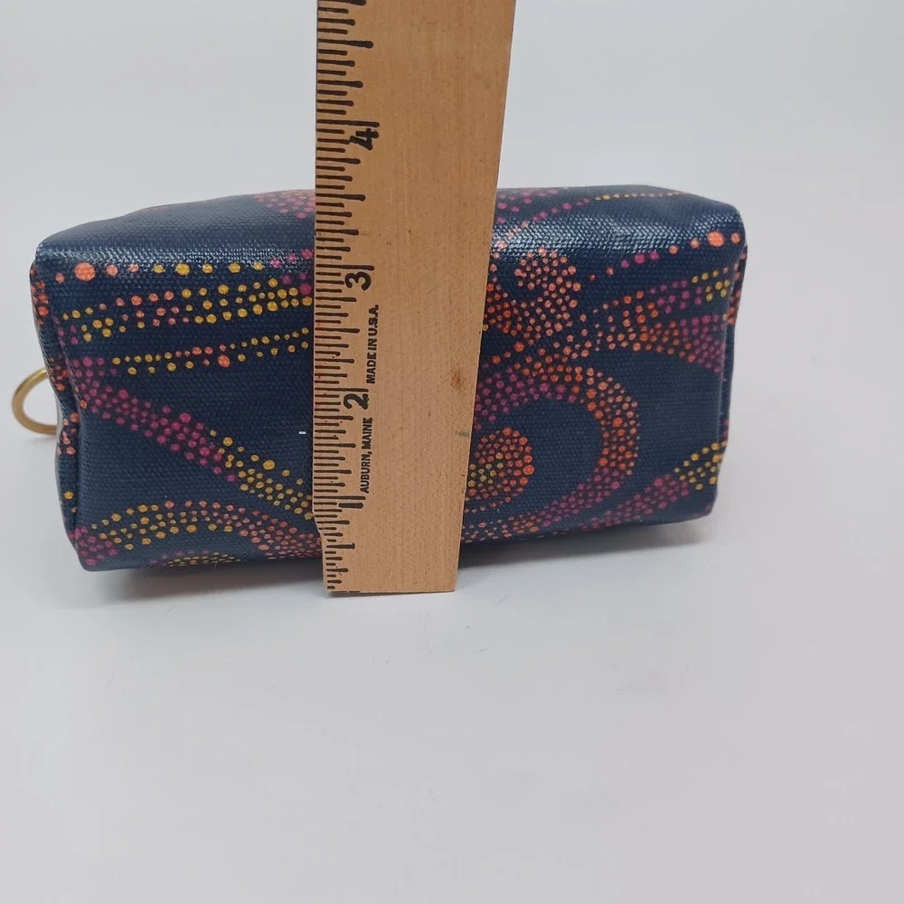 Fossil Blue Dot Swirl Coated Canvas Small Makeup Pouch Coin Bag Brass Ring Pull